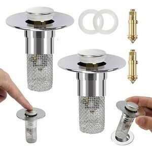 2-Pack Sink Stopper Hair Catcher Bathroom Pop Up Sink Drain Strainer Filter Plug